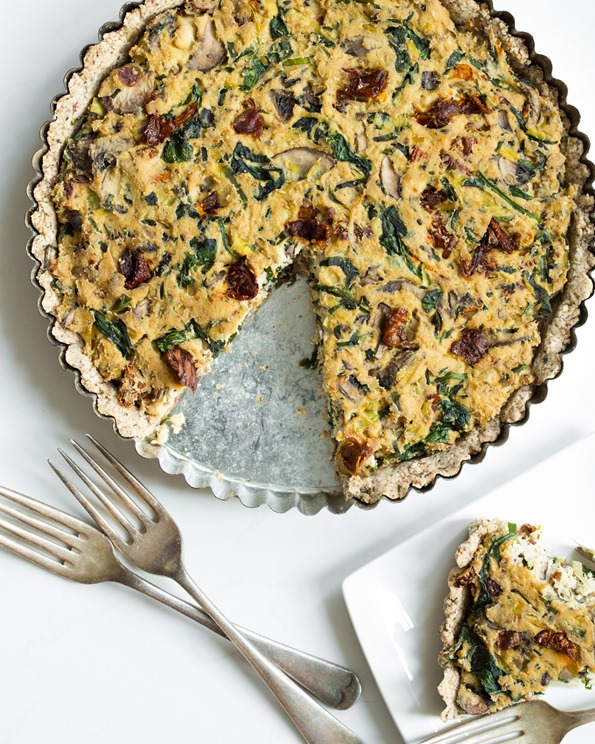 Sun-dried Tomato, Mushroom, and Spinach Tofu Quiche