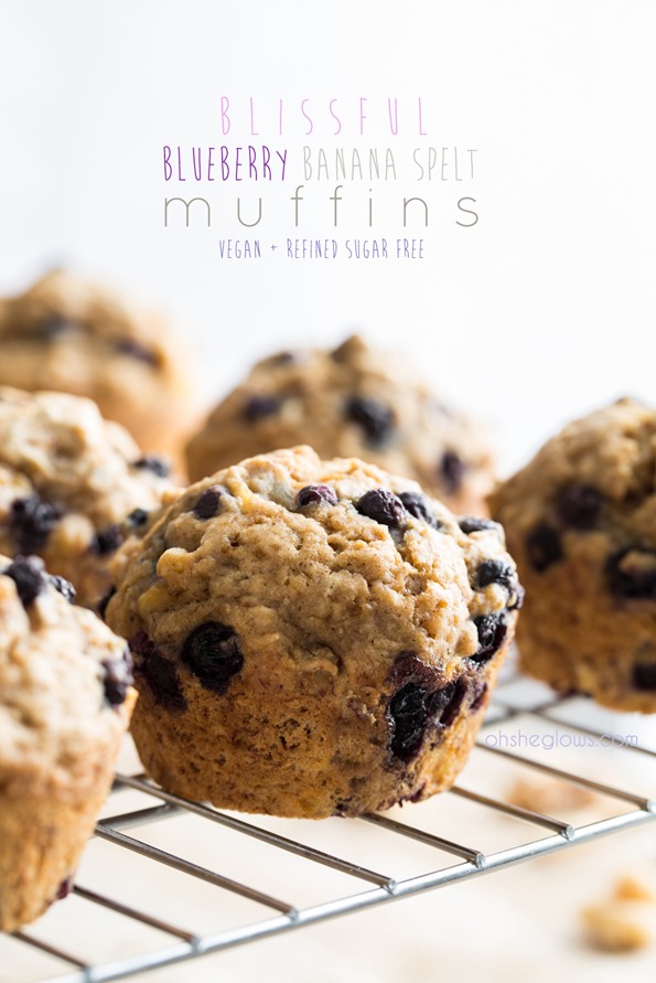 Blissful Blueberry Banana Spelt Muffins (vegan + refined sugarfree