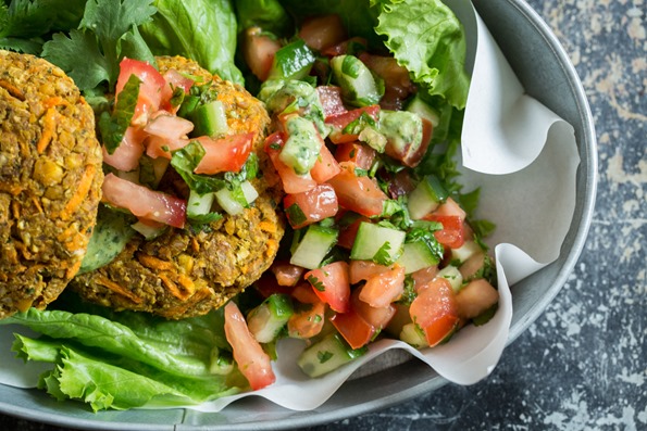 veggieburgers 7844   Moroccan Yam Veggie Burgers with Cilantro Lime Tahini Sauce