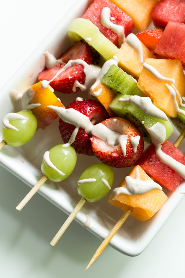 veganfruitdip 8431   Creamy Cherry Pie Fruit Dip with Rainbow Fruit Kabobs